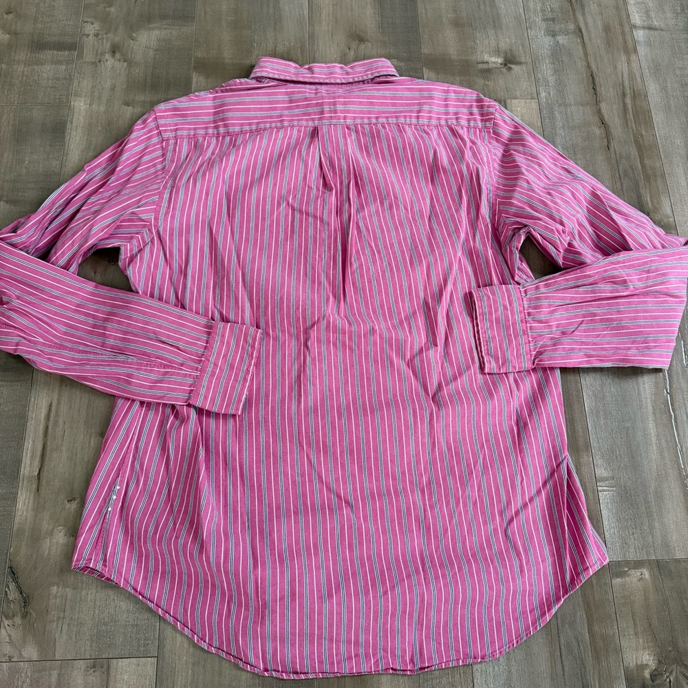 Ralph Lauren Custom Fit Button Down‎ Shirt Men Large Pink Vertical Stripe Preppy - Picture 4 of 7